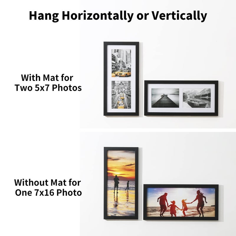 UMICAL Picture Frame Photo Collage Frame Black Wooden Wall Frame (5x7 Matted - 2 Opening) - Image 2